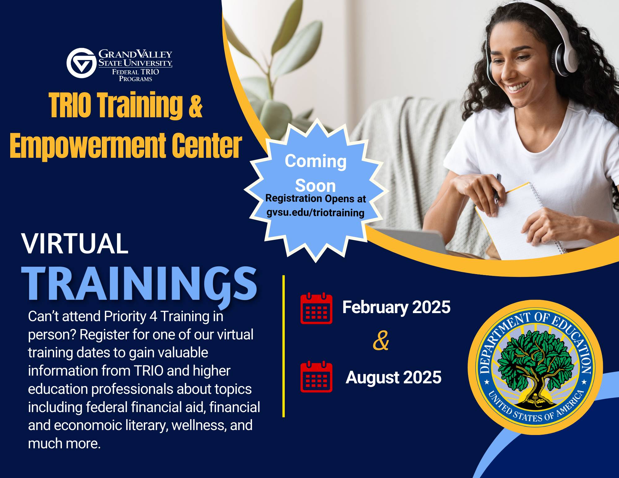 Flyer about Virtual Training dates 2/27-2/28 and 8/7-8/8